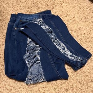 Ashley Stewart Dark Blue Distressed Boyfriend Jeans
